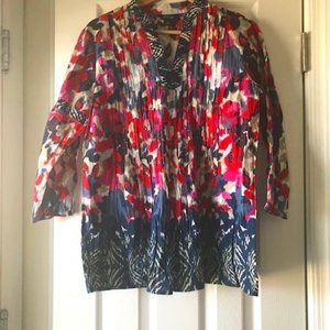 style & Co pleated peasant bohemian v neck blouse
